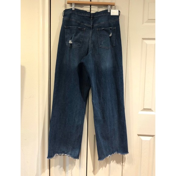 EXPRESS Super High Waisted Ripped Raw Hem 90s Wide Leg Jeans 14 L - Picture 4 of 12